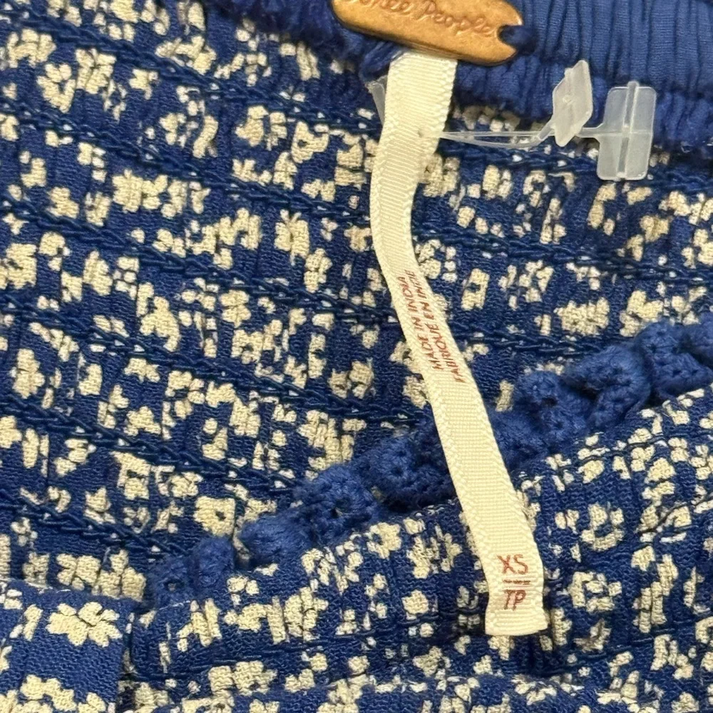 Free People‎ Brittnee Print Smocked Back Peplum Top in Blue Combo Size XS